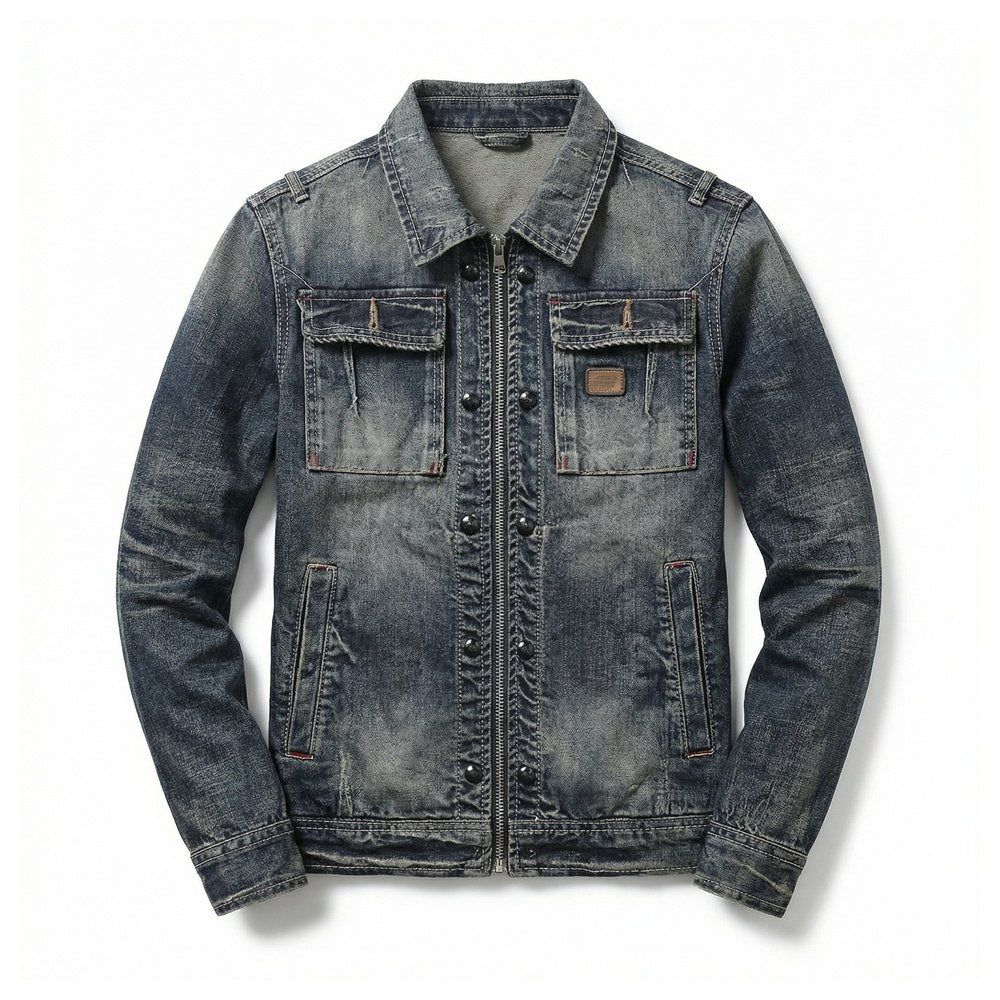 Vintage Tvättad Jeansjacka med Dragkedja