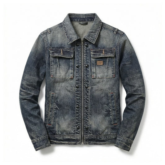 Vintage Tvättad Jeansjacka med Dragkedja